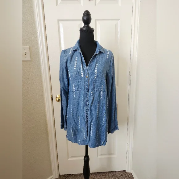 Cloth & Stone Anthropologie Denim Blue Button-Down Shirt Dress S - Picture 2 of 9